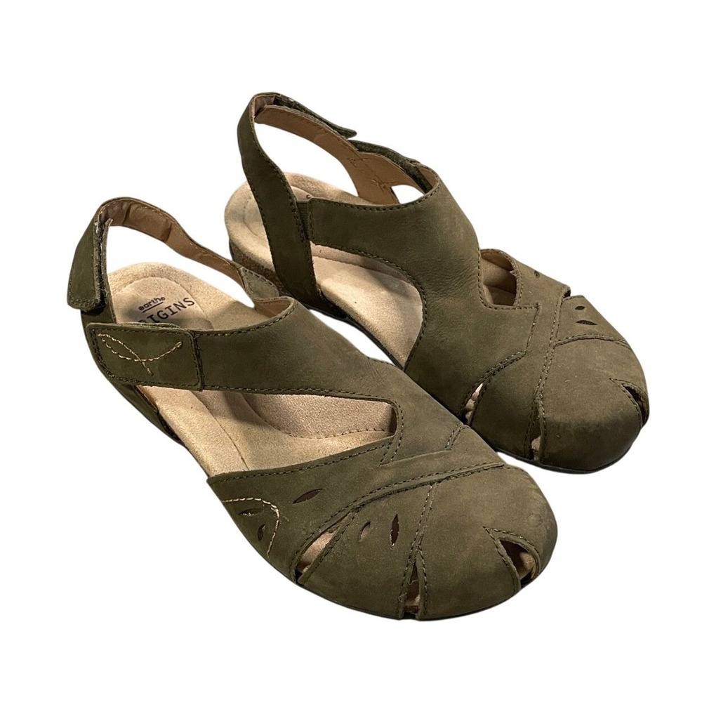 Earth Origins Birdine Olive Nubuck Slingback Sandals Women's Size 7